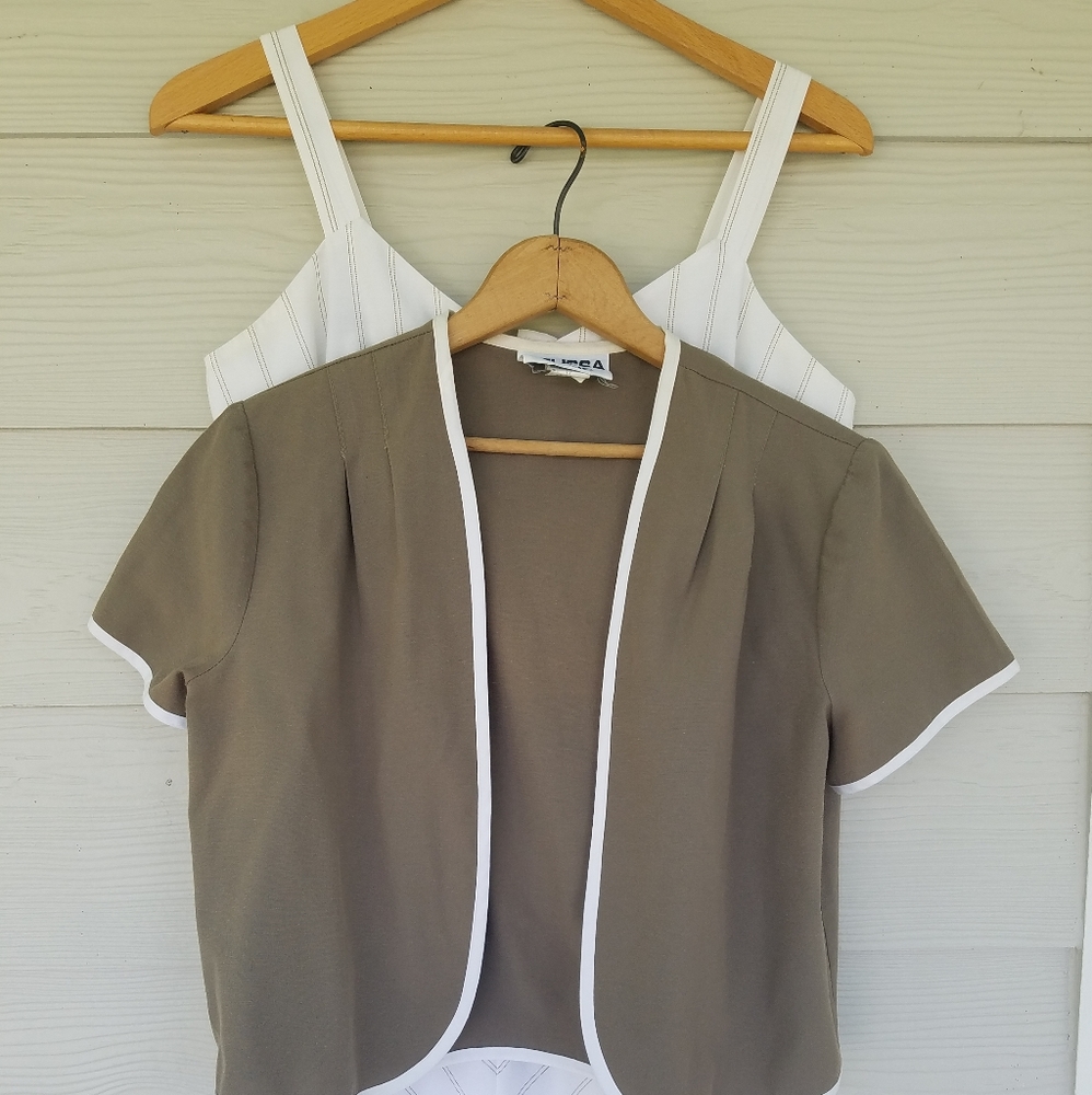Vintage 80s 90s Tank Strap Dress Jacket Set Vtg Sz 12 Dress Lagenlook Minimalist - Picture 11 of 16